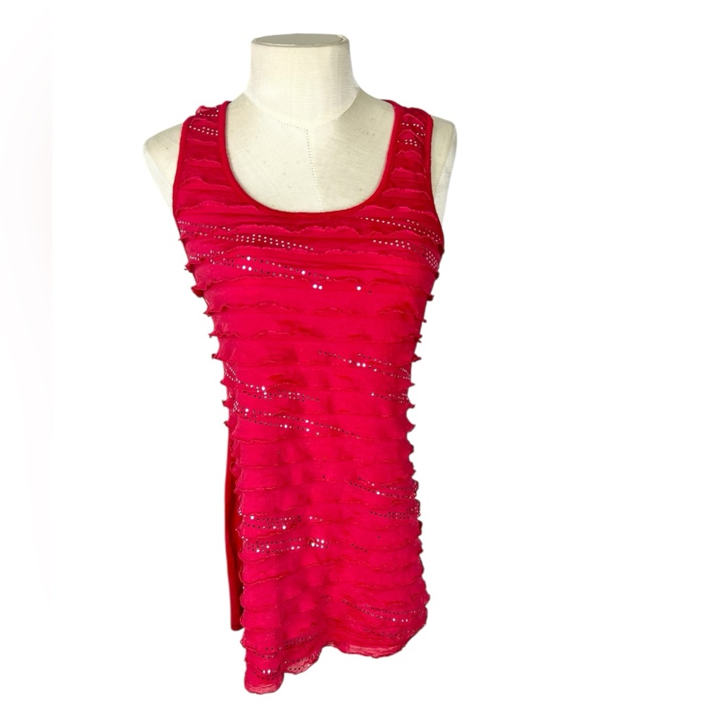 Free Kisses Y2K Embellished Tank Top Clubbing Trashy Glam McBling JR Size L Red
